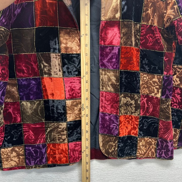 Willow Ridge Women Patchwork Velvet Blazer Jacket Open Front Multicolor Lined XL - Picture 7 of 9